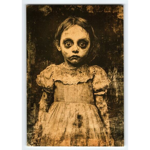 Vintage Halloween Sepia Photochrome Postcard Creepy Girl Image 5.5x4" - Picture 1 of 2